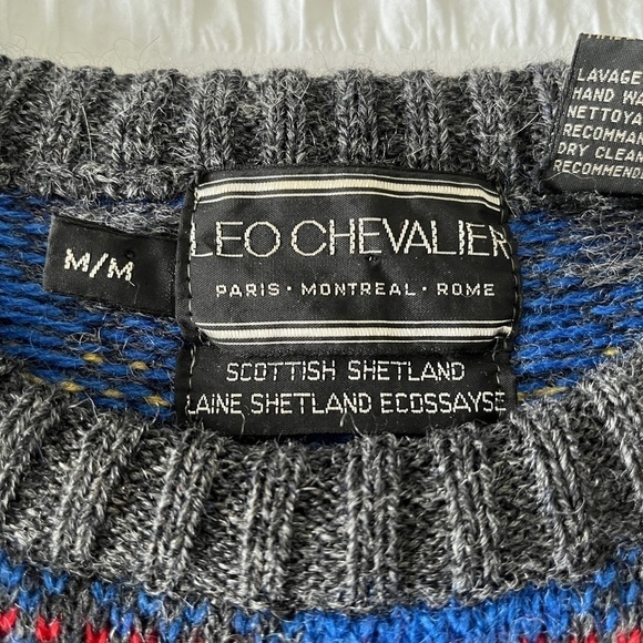 LEO CHEVALIER Vintage Wool Plaid Crew Neck Pullover Grandpa Sweater Unisex - Picture 6 of 15